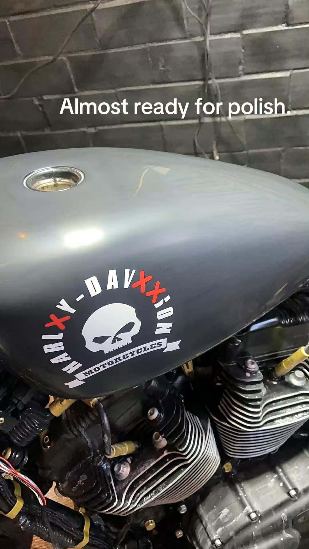 Harley-Davxxion-skull tank, sanded and prepped — "Almost ready for polish"
